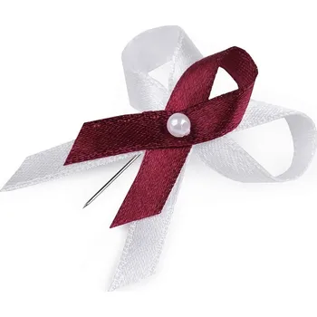 Svatební mašličky 4 cm s perličkou 4 cm - bílo - vínové