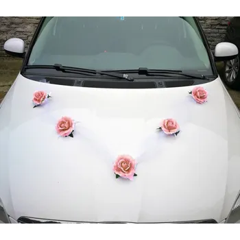 Svatební dekorace Girlanda na auto - tylová šerpa s růžemi - starorůžová - 1ks