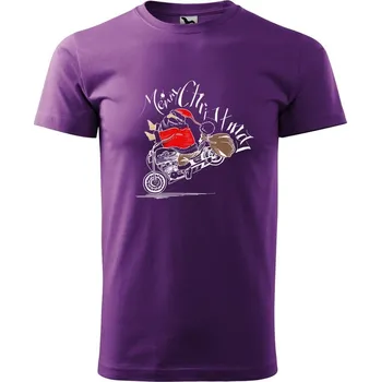 Pánské oblečení DOBRÝ TRIKO Pánské tričko s potiskem Santa na motorce Velikost: S, Barva: Fialová