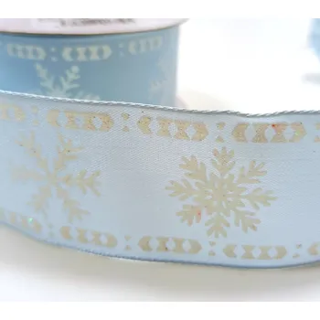 Stuha Saténová stuha s drátem 40mm - sv.modrá s vločkami glitr - 1 m