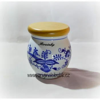 Dóza na potraviny Cibulák dóza Baňák s dřevěným uzávěremnápis Rozinky 10 cm Dubí