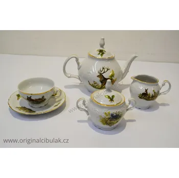 Thun Myslivecký vzor Bernadotte čajová souprava porcelán Thun 6 osob 15 dílů