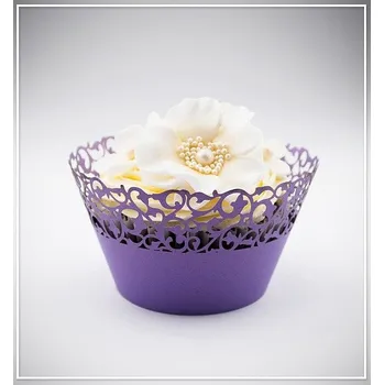 Svatební dekorace Svatební košíček na dortíky (muffin) - ornament fialový - 12 ks