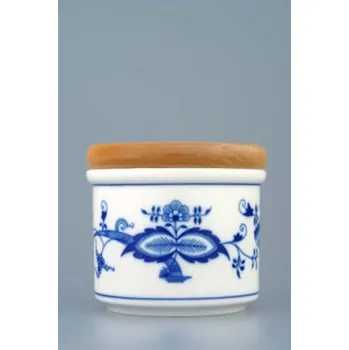 Dóza na potraviny Cibulový porcelán dóza s dřevěným uzávěrem A malá 8 cm originální cibulákový porcelán Dubí, cibulový vzor,