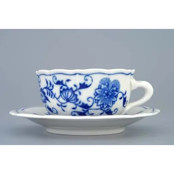 Cibulák šálek + podšálek C/2+ZC/2 zrcadlový podšálek čajový 0,11 l originální cibulákový porcelán Dubí, cibulový vzor,