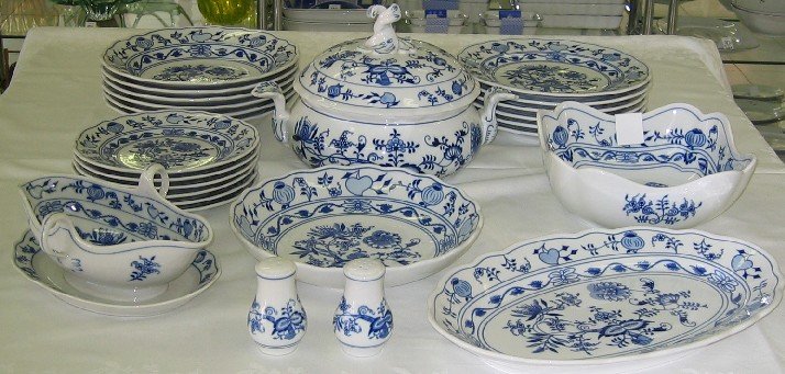 Cibulák jídelní sada 25 ks, J2 - originální cibulák, cibulový porcelán Dubí
