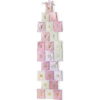 Vánoční dekorace Adventní kalendář růžový závěsný 123 cm s 24 kapsičkami