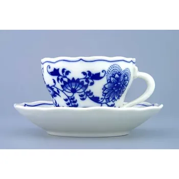 Cibulák šálek + podšálek A/1+ZA/1 zrcadlový podšálek 0,12 l originální cibulákový porcelán Dubí, cibulový vzor,