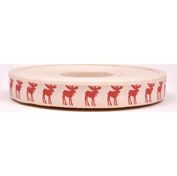 Stuha Bavlněná stuha s potiskem sobů - 15mm/1m