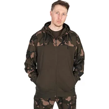 Rybářské oblečení Mikina Fox LW Khaki/Camo Split Zip Hoody Velikost S