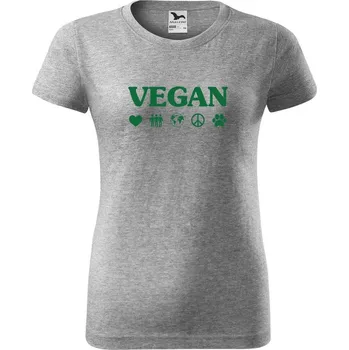 Dámské tričko DOBRÝ TRIKO Dámské tričko s potiskem Vegan symboly Barva: Tmavě šedý melír, Velikost: 3XL