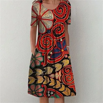 Dámské šaty Květované šaty s ozdobnými švy Barva: Červená, Velikost: M