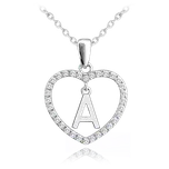MINET Stříbrný náhrdelník písmeno v srdíčku "A" se zirkony JMAS900ASN45
