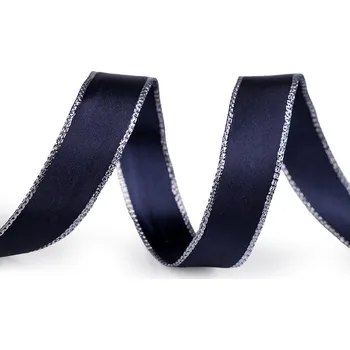 Stuha Atlasová stuha s lurexovým okrajem a drátem šíře 24 mm