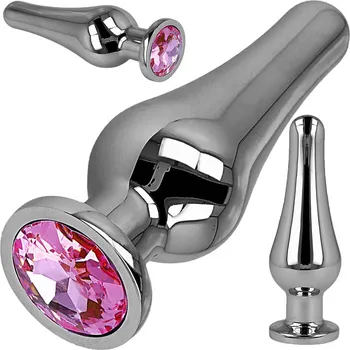 Anální šperk LOLO anální kolík tvarovaný s růžovým krystalem - 3,5cm