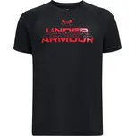Dětské funkční tričko s krátkým rukávem Under Armour TECH SPLIT WORDMARK SS K černé 1383010-002 - YXL | UK 8,5 | US 11