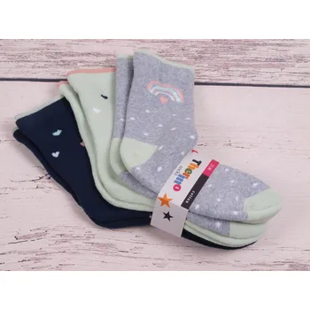 CNB BERLIN sada 3 párů termo ponožky DE 54855 šedé s duhou tm. modré a zelenkavé se srdíčky teplé 3 páry velikosti ponožek: 23-25 (EUR vel. 35-38)