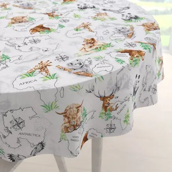 ubrus Bavlněný kulatý ubrus Sandra SA-546 Zvířata světa na bílém Ø 40 cm