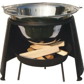 Kempingové nádobí Set závětří plamene 33, kotlík nerezový 10 L 1,2 mm LUX a ohniště (chránič plamene s nerezovým kotlíkem a ohniště na guláš a přenosné zahradní ohniště)