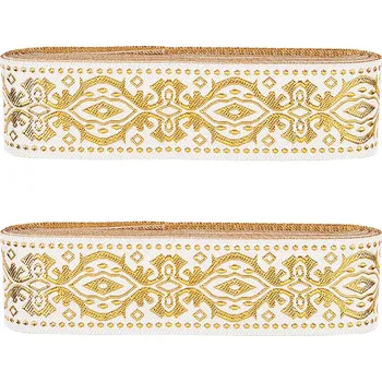 Stuha Stuha, polyesterová, BÍLÁ SE ZLATÝM, 3,3 cm, 7m/role