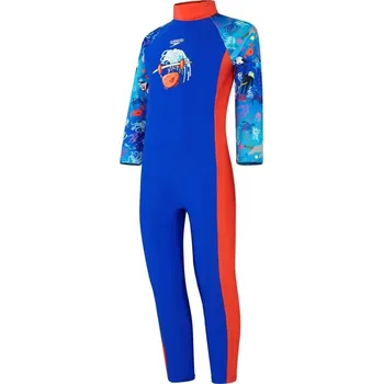 Chlapecké plavky Speedo Long-Sleeve One-Piece Swimsuit Blue/Orange 6-9 měsíců