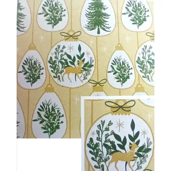 Balící papír Nekupto Dárkový balicí papír vánoční 70 x 500 cm Classic béžový v baňce stromek, jmelí