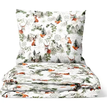 Povlečení DARRÉ Bavlněné povlečení Vánoční les zelené 140 x 200, 70 x 90 cm zipový uzávěr
