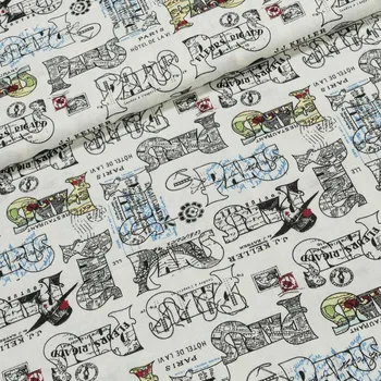 Bavlněné plátno POLO PARIS, zdobené nápisy, smetanová, š.140cm (látka v metráži)