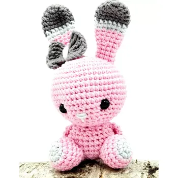 Velikonoční dekorace Ručně háčkovaný zajíc sedící malý růžový se šedou