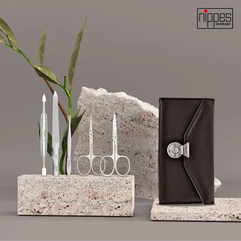 Nippes Nippes LOCKS, sada na manikúru, 5 kusů, nerez, hovězí kůže, černá 1017