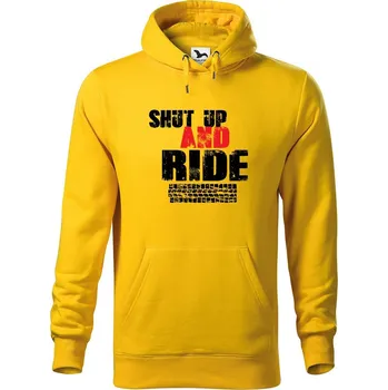 Pánská mikina DOBRÝ TRIKO Pánská mikina s potiskem Shut up and ride Velikost pánské mikiny: L, Barva: Žlutá