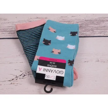 CNB BERLIN sada 2 párů ponožky DE 54252 tyrkys kočky a proužky 2 páry velikosti ponožek: 23-25 (EUR vel. 35-38)