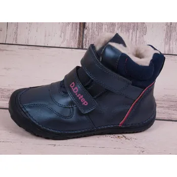 Dívčí zimní obuv D.D.step Zimní boty D.D. step kožené BAREFOOT W073-42814B modrorůžové velikost: 30