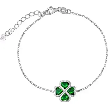 Náramek Stříbrný náramek čtyřlístek se zelenými Brilliance Zirconia JJJ0085BG