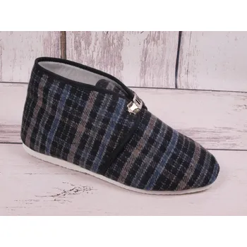 Pánské pantofle české bačkory papuče BOKAP 073 důchodky vyšší s přezkou tm. šedá antracit kostka velikost: 41