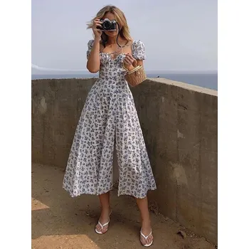 Dámské šaty Midi šaty se vzorem a nafouklými rukávy Barva: Modrá, Velikost: XL