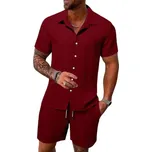 Pánská letní souprava košile a šortky Barva: Vínová, Velikost: M