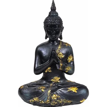 Buddha modlící se thajská soška starožitný vzhled černá barva výška cca 22 cm