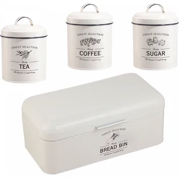 Úložný box Herzberg Cooking Herzberg HG-04418: Sada 4 kusů vintage chlebníků a plechovek - matná krémová barva