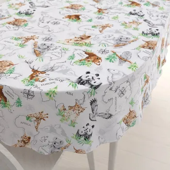 ubrus Bavlněný oválný ubrus Sandra SA-546 Zvířata světa na bílém 50x100 cm
