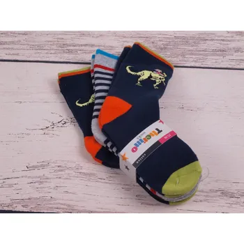 CNB BERLIN sada 3 párů termo ponožky DE 54855 pruhované a s dinosaurem teplé 3 páry velikosti ponožek: 20-22 ( EUR vel. 31-34)