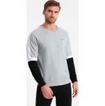 Tříbarevný pánský svetr s raglánovými rukávy Barva: Šedá, Velikost: 2XL