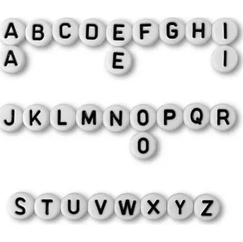 Dětské navlékací korálky Manumi abeceda z plastových korálků s písmenky 7 x 4 mm se zdvojením A, E, I, O