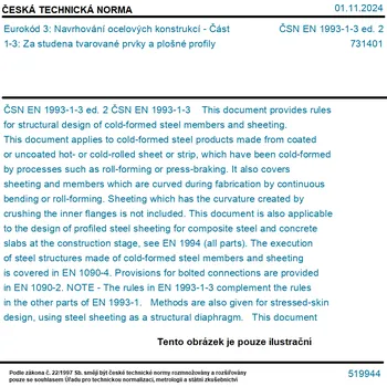 ČSN EN 1993-1-3 ed. 2 - Eurokód 3: Navrhování ocelových konstrukcí - Část 1-3: Za studena tvarované prvky a plošné profily - Tisk