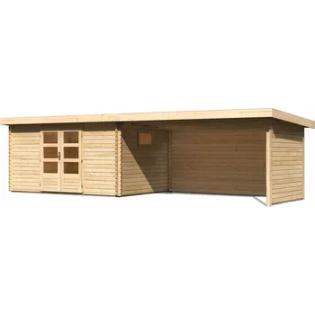 Zahrada KARIBU HOLZTECHNIK Dřevěný domek KARIBU TRITTAU 5 + přístavek 440 cm včetně zadní a boční stěny (10063) natur LG4199