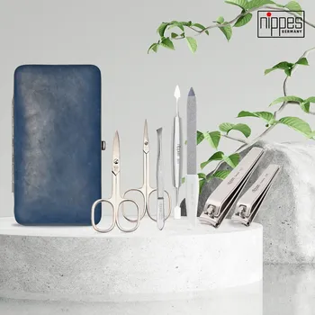Nippes Nippes VINTAGE sada na manikúru 7 kusů, rámové pouzdro, hovězí kůže, antická modrá 1033