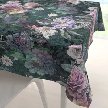 ubrus Dekorační čtvercový ubrus BM-010 Velké fialové květy na tmavě zeleném 40x40 cm