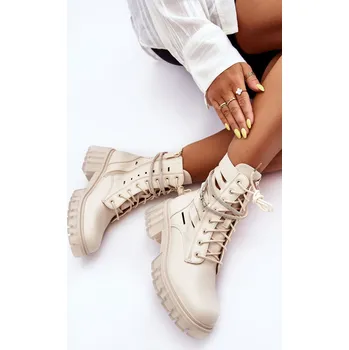 Dámské kozačky Módní dělnické boty s řetízkem Solesso Barva: Béžová, Velikost: 41