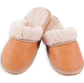 Pánské pantofle Luxusní kožené dámské pantofle s ovčí vlnou