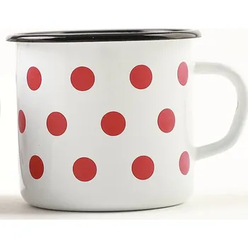 Olymp Puntík, smaltovaný hrnek 8 cm, 0,4 l, bílý s černým lemem + červený puntík